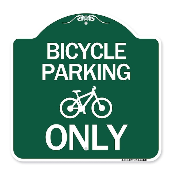 Bicycle Parking With Graphic, Green & White Aluminum Architectural Sign, 18" x 18", GW-1818-24320